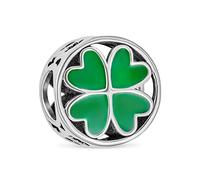 Bling Jewelry Viel Glück Viel Glück Rund Irisches Kleeblatt Emaille Grünes Herz Kleeblatt Charm Bead Für Frauen Jugendliche .925 Sterlingsilber Passend Für Europäische Armbänder