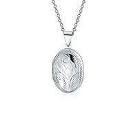 Bling Jewelry Vintage Stil .925 Silber Ovaler Fotomedaillon Halskette Anhänger Für Frauen Personalisierbar Mit Graviertem Blumenblatt Design Kleine Medaillons, Die Bilder Halten