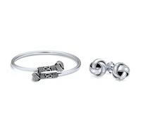 Bling Jewelry Westlicher Stil Stapelbares Geknotetes Bypass Manschettenarmband & Geflochtene Kante Liebesknoten 10MM Kugel Ohrstecker Schmuckset Für Frauen Teenager Oxidiertes .925 Sterlingsilber