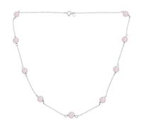 Bling Jewelry Zarte Einfache Echte Edelstein Rosenquarz Kette Mit Runden Perlen Im Tassenstil Für Frauen 925 Sterling Silber 18 Zoll Lang