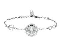 BlingGem Damen Armband aus Wei?gold vergoldet 925 Sterling Silber Bettelarmband Kompass Frauen Kette Einstellbar