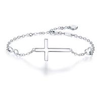 BlingGem Damen Armband aus Weißgold vergoldet 925 Sterling Silber Kreuz Bettelarmband Symbol Armkette Frauen Kette Einstellbar