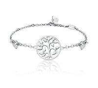 BlingGem Damen Armband Baum des Lebens aus Weißgold vergoldet 925 Sterling Silber Bettelarmband Lebensbaum Herz Armkette Frauen