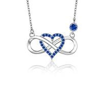 BlingGem Kette für Damen 925 Sterling Silber Unendlichkeit Herz Anhänger Blau Zirkonia Halskette Geburtstag Jahrestag Hochzeit Muttertag Geschenk für Frauen Mutter Frau