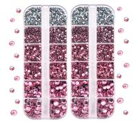 BLINGINBOX DMC Hotfix-Strasssteine, 2 Boxen, insgesamt 5200 Stück, verschiedene Größen, runde Kristalle, Glassteine für die Herstellung von Modeschmuck (hellrosa)