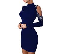 Blingko Kleid Winter Damen Elegant Glitzer Kleid Damen Langarm Minikleid Rollkragen Kleid Strickkleider für Damen Rundhals Sweatkleid Langarm Mini Kleid Herbst Winter Warme Minikleid
