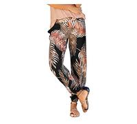 Blingko Sommerhose Damen Leicht Strand Haremshose Aladin Blume Drucken Pumphose Oversize Baggy Blumenmuster Boho Lange Hose Stoffhose Ballonhose Pluderhose Gedruckten Yogahose, Schwarz, L