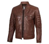 Blingsoul Echtes Lammfell Herren Lederjacken - Cafe Racer Style Premium Lederjacke Herren, Cafe Racer - Braune Jacke, M