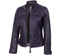 Blingsoul Lederjacke aus echtem Lammfell für Damen, Cafe Racer, stilvolle Damen-Lederjacken, Diamond1 - Lila Jacke, XXL