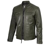 Blingsoul Lederjacke für Herren - gesteppte Cafe Racer Lederjacken für Herren, Diamond1 - Olivgrüne Jacke, Large