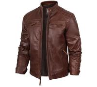 Blingsoul Lederjacke für Herren - gesteppte Cafe Racer Lederjacken für Herren, Johnson Lederjacke, Hellbraun, XXL