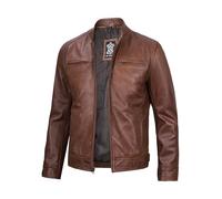 Blingsoul Lederjacken für Herren - echtes Lammfell im Motorrad-Stil für Herren, Dodg - Cognac Jacke, XXX-Large