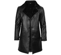 Blingsoul Schwarzer Trenchcoat für Herren - Winterjacke aus Lammfell, lange Lederjacken für Herren, Schwarz - Turlock Shearling Coat, S