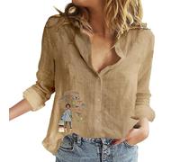 Blitzangebote des Tages Bluse Damen Sommer Baumwolle Leinenbluse V-Ausschnitt Button-Down Hemdbluse, Oversize Hemd Damen Sale Angebote Casual Business Blusen Übergröße