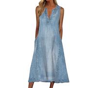 Blitzangebote des Tages Damen Jeanshemd Kleid Langarm Button Down Casual Jeanskleid, Jeanskleider Blusenkleid Damen Sommer Lang Blusenkleid Lang Strandkleid Damen Wickelkleid