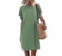 blitzangebote des Tages Damen Kleider Sommer hemdkleid Damen Sommer Sommer Kleider Einfarbig Rundhals Fledermaus Ärmel Knielang Freizeit Kleid Kleid kurz strandponcho (Green, XXL)