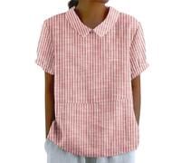 Blitzangebote des Tages Deals of The Day T-Shirt Leinenbluse Sommer Baumwoll Leinen Oberteile Vintage Einfarbig Tunika Bluse Basic Kurzarm Shirt Bluse Musselin Damen