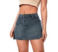 Blitzangebote des Tages Jeans Hosenrock Damen Sommer High Waist Y2K Hosenrock Asymmetrische Jeans Rock mit Kurz Hose Casual Culotte-Shorts Moden A-Linien Knopf Culottes Hosen Elegant Kurz Jeansrock
