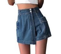Blitzangebote des Tages Jeans Hosenrock Damen Sommer High Waist Y2K Hosenrock Asymmetrische Jeans Rock mit Kurz Hose Casual Culotte-Shorts Moden A-Linien Knopf Culottes Hosen Elegant Kurz Jeansrock