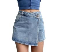 Blitzangebote des Tages Jeans Hosenrock Damen Sommer High Waist Y2K Hosenrock Asymmetrische Jeans Rock mit Kurz Hose Casual Culotte-Shorts Moden A-Linien Knopf Culottes Hosen Elegant Kurz Jeansrock