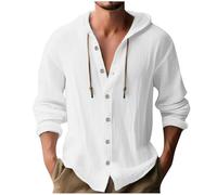 Blitzangebote des Tages Leinenhemd Herren Baumwolle Leinen Hoodie Einfarbig Hoody Oberteile Knopfleiste Langarm Hemd mit Kapuze Modische Langarmshirt Schlank Sommer Shirt Leichte