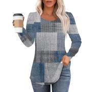 blitzangebote des Tages Oversize Shirt Damen festliches Outfit Damen Sport Kleidung Frauen Muster Drucken Falten Rundhals Lange Ärmel T-Shirt glücksb?rchis t-Shirt sportoberteile (Blue, XL)