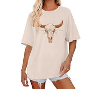Blitzangebote-des-Tages Oversize Shirt Damen Tshirt Sommer Fox Bedrucken T-Shirt Rundhals Vintage Tshirts Baumwolle Kurzarm Basic Oberteile Lässig Tops Tee Shirts Bluse für Damen Teenager Mädchen