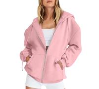 Blitzangebote des Tages Pullover Damen Y2K Hoodie Kurzarmpullover Damen Sweatjacke Rosa Damen Sweetjacke Für Damen M Sweatshirt Damen Mit Kapuze (Rosa, XL)