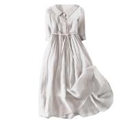 Blitzangebote des Tages Sommerkleid Damen Vintage Blumen Lange Revers Blusenkleid, Kleid mit Schlitz Halbe Ärmel Blusenkleid Damen Kleider Cotton Linen Prime Deals Today Clearance