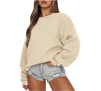 Blitzangebote, Pullover Für Damen Langarmshirt Damen Baumwolle Einfarbig Rundhals Langarm Pulli Ohne Kapuze Oversized Oberteile Tops Locker Casual Basic Bluse Damen Pullover Sommer (Beige,XXL)