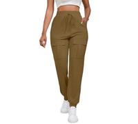 Blitzangebote, Wanderhose Damen Outdoor Hose Einfarbig Baggy Cargo Hose Breites Bein Jogginghose Leicht Wanderhose Elastisch Strumpfhosen Damen Bauch Weg Hosen Damen(Khaki,XL)