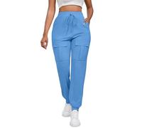 Blitzangebote, Wanderhose Damen Sommerhose Damen Leicht 7/8 Einfarbig Baggy Cargo Hose Breites Bein Jogginghose Leicht Wanderhose Elastisch Strumpfhosen Damen Hosen Damen High Waist(Hellblau,M)
