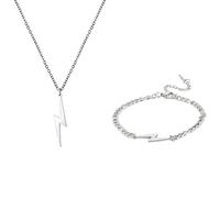 Blitzschlag Bolzen Halskette für Frauen Männer Edelstahl Einfache Street Punk Lightning Bolt Anhänger Halskette Schmuck Inspirational Geschenk für Unisex (silber 2)