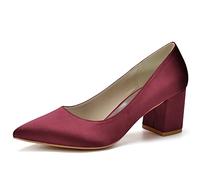 Blockabsatz Pumps Für Damen Elegant High Heels Absatzschuhe Mit Dicker Absatz Spitze Zehen Slip-On Hochzeit Abend Pumps,Burgundy,41 EU