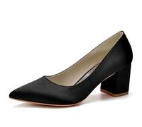 Blockabsatz Pumps Für Damen Elegant High Heels Absatzschuhe Mit Dicker Absatz Spitze Zehen Slip-On Hochzeit Abend Pumps,Schwarz,35 EU