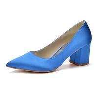 Blockabsatz Pumps Für Damen Elegant High Heels Absatzschuhe Mit Dicker Absatz Spitze Zehen Slip-On Hochzeit Abend Pumps,Blau,37 EU