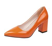 Blockabsatz-Sandalen für Damen - Pumps mit spitzem Zehenbereich, rutschfeste Pumps, Partykleid, Pumps, Schuhe, Hochzeit, Abschlussball, Brautschuhe, elegante Büro-Arbeitspumps, Orange, 38 EU