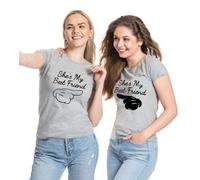 Blondie & Brownie Best Friends T-Shirts für Damen BFF Best Friends T-Shirt für 2 - Grau - Medium
