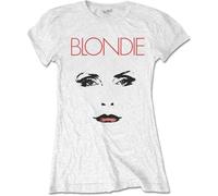 Blondie T Shirt Staredown Debbie Harry Logo Nue offiziell Damen Skinny Fit Weiß
