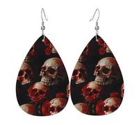 Blood Rose Totenkopf bedruckte tropfenförmige Lederohrringe | High-End-Design, leichte Luxus-Ohrringe