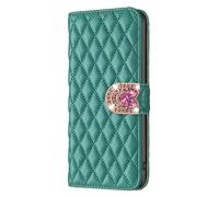 BLOTECH Diamond Stitch Ledertasche Wallet for REALME 16T 5G Case mit 3D Colour Buckle Glitter，Shiny Purse Foldable with Card Slot Protective Leather Wallet, Flip Case Cover, Shockproof,Grün