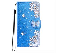 BLOTECH Glitter Diamond Shiny Wallet für Moto X70 AIR POR Shiny Surface Protective Case Diamond Purse Foldable with Card Slot, Stand, Protective Leather Wallet, Flip Case Cover, Shockproof, Blue