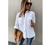 Blouses for Women Elegant,Lässiges Weißes Blusenhemd für Damen, Elegant, Mit Langen Ärmeln, Tunika, Vintage, Unregelmäßig, Hemdtaschen, Knopf, Sexy, Party, Tops, Harajuku, Bürobluse für Mäd