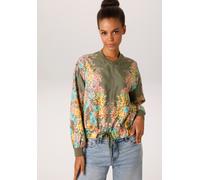 Blouson ANISTON CASUAL, Damen, Gr. 36, khaki, türkis, gelb, orange, rosa, grün, pink, Crêpe, Obermaterial: 100% Polyester, bedruckt, geblümt, lässig geschnitten kurz, Rippbündchen, Jacken Blouson, mit