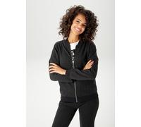 Blouson ANISTON CASUAL, Damen, Gr. 36, schwarz (schwarz, grau), Jersey, Obermaterial: 49% Polyester, 47% Baumwolle, 4% Elasthan, Fischgratmuster, Jacquardmuster, figurumspielend hüftlang, Rippbündchen