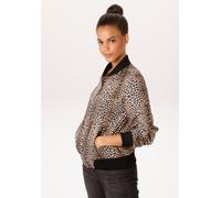Blouson ANISTON CASUAL, Damen, Gr. 42, schwarz, wollweiß, hellbraun, sand, Crêpe, Obermaterial: 100% Polyester. Futter: 100% Polyester, bedruckt, gemustert, figurumspielend hüftlang, Rippbündchen, Jac
