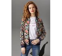 Blouson ANISTON CASUAL, Damen, Gr. 44, bunt (marine, sand, dunkelbeige, grün, rot), Crêpe, Obermaterial: 100% Polyester. Futter: 100% Polyester, bedruckt, geblümt, figurumspielend hüftlang, Rippbündch