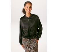 Blouson ANISTON CASUAL, Damen, Gr. 44, schwarz, Crêpe;Satin, Obermaterial: 100% Polyester, Crinkleoptik, leicht glänzend, unifarben, lässig geschnitten taillenbedeckt, Rippbündchen, Jacken Blouson, mi
