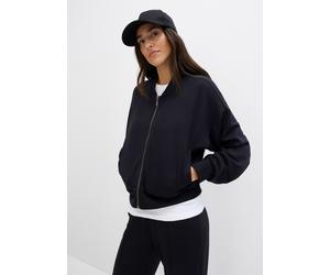 Blouson BONPRIX, Damen, Gr. 44/46 (L), schwarz, Sweatware, Obermaterial: 48% Polyester, 48% Viskose, 4% Elasthan, unifarben, oversize taillenbedeckt, Rippbündchen, Jacken Blouson, aus Sweatware mit St