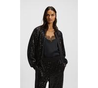 Blouson BOSS ORANGE "Jilloi Premium Damenmode", Damen, Gr. 44, schwarz (schwarz 001), Web, Obermaterial: 95% Polyester, 5% Elasthan, unifarben, relaxed fit hüftlang, angesetztes Bündchen, Jacken Blous